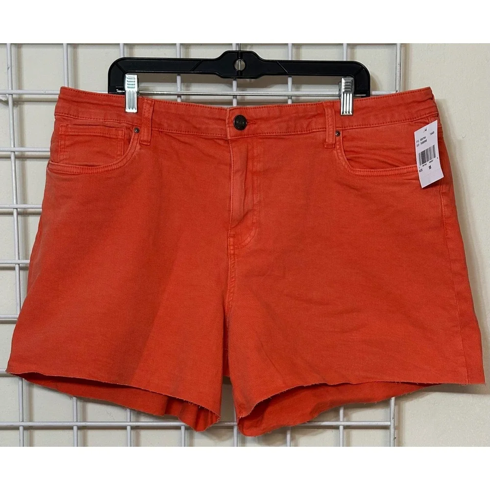 Kut from the Kloth Jane High Rise Long Shorts Tangerine Orange Raw Hem Size‎ 18